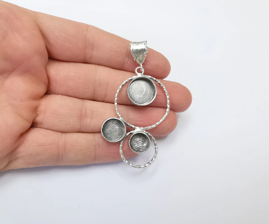 Circles Dangle Pendant Blank Resin Bezel Mosaic Mountings Cabochon Setting Antique Silver Plated Brass ( 14mm - 12mm - 10mm Bezels ) G26451