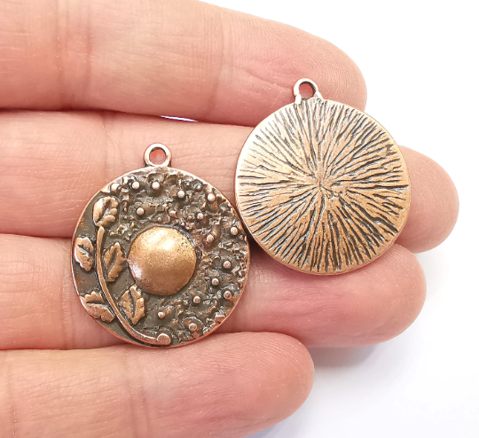 Branch Leaf Charms Plant Nature Charms Full Moon Moonrise Pendant Antique Copper Plated Charms (31x27mm) G28018