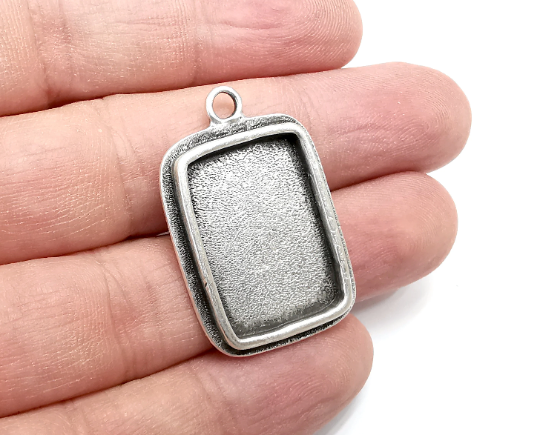 Rectangle Pendant Blanks, Resin Bezel Bases, Mosaic Mountings, Dry flower Frame, Polymer Clay base, Antique Silver Plated (25x18mm) G28983