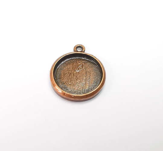 Copper Round Pendant Blank Bezel Resin Mosaic Mountings Antique Copper Plated Charms (27x22mm)(20 mm Bezel Inner Size) G29526