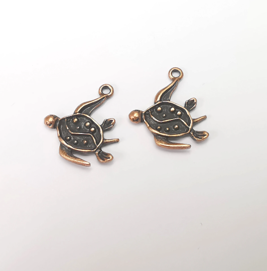 Sea Turtle Charms Antique Copper Plated Nautical Charms, Earring Dangle Components (23x20mm) G28273