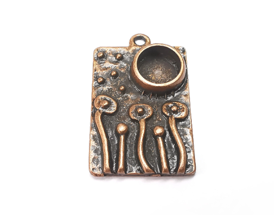 Flower Charms Mushrooms Plants Hammered Charms Blank Resin Bezel Mounting Cabochon Base Setting Antique Copper Plated (8mm Blank) G28963