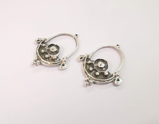 2 Dangle Charms Ethnic Tribal Rustic Charms Antique Silver Plated Charms (48x39mm) G24626