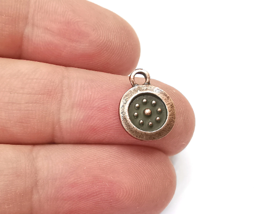 Stars Disc Small Round Charms Antique Copper Plated Charms, Earring Dangle Components (15x11mm) G28424