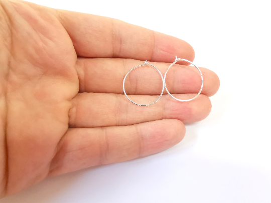 2 Solid Sterling Silver Earring Hoop Wire 925 Silver Earring Hoop Findings 2 Pcs (1 pair) Earring Clasp (16x14mm) G30069