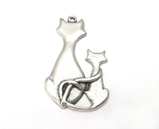 Cats Charms, Antique Silver Plated (70x40mm) G28753