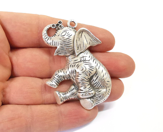 Elephant pendant connector Antique silver plated pendant (58x51mm) G24425