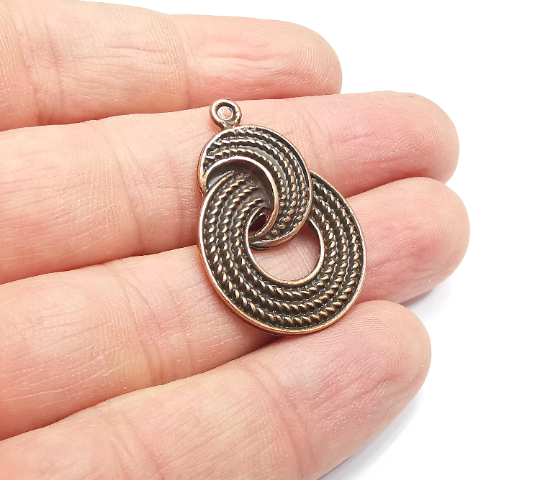 2 Circle Textured Charms Antique Copper Plated Charms (33x23mm) G29567