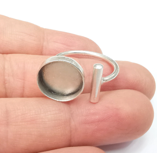 Wrap Ball Ring Blank Setting, Round Cabochon Mounting, Adjustable Resin Ring Base Bezels, Antique Silver Plated (14mm) G29549