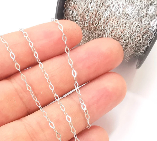 1 Feet Sterling Silver Oval Flat Cable Chain 925 Solid Silver Soldered Chain (3,5x2,2mm) G30019
