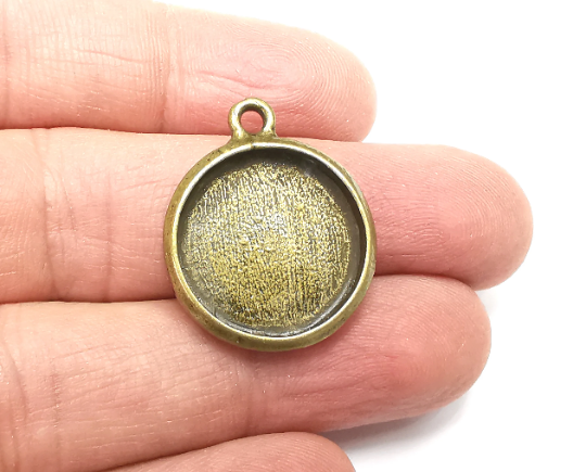 Round Pendant Bezels, Resin Blank, inlay Mountings, Mosaic Frame, Cabochon Bases, Dry Flower Settings Antique Bronze Plated (20mm) G29818