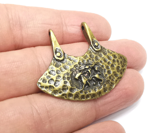 Cavalry Rider Connector Charms, Antique Bronze Plated Hammered Pendant (43x34mm) G29820