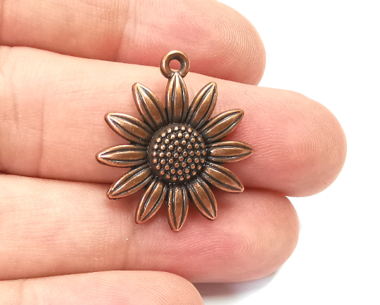 Flower Charms Antique Copper Plated Daisy Charms, Earring Dangle Components (27x23mm) G28425