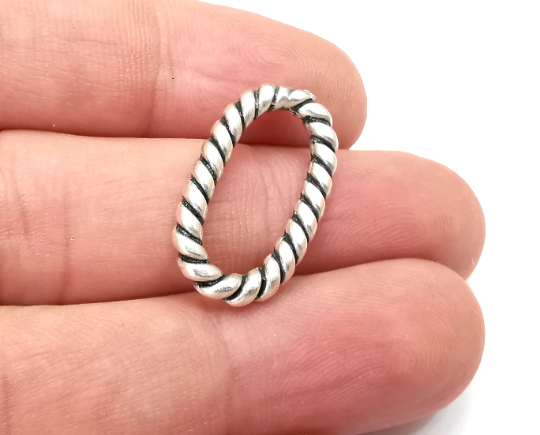 Oval Twisted Connector Charms Antique Silver Plated Findings (25x14mm) G28735