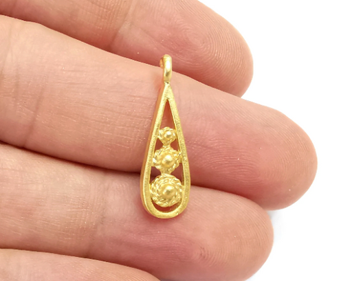 Ethnic Drop Charms Gold Plated Brass (26x8mm) G28239