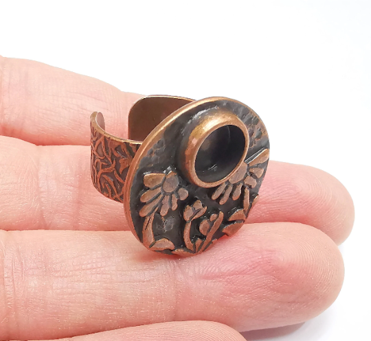Flower Ring Blank Setting, Cabochon Mounting, Adjustable Resin Ring Base Bezels, Antique Copper Inlay Ring Mosaic Ring Bezel (8mm) G29558