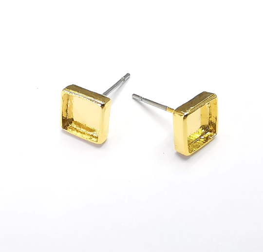 Square Blank Gold Earring Set Base Wire Shiny Gold Plated Brass Earring Base (6x6mm blank) G28352