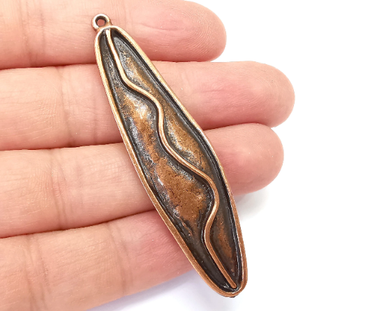 Ethnic Oval Zigzag Charms Antique Copper Plated Charms (69x18mm) G28078
