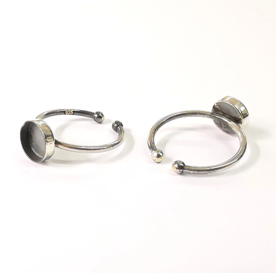 Sterling Silver Ring Blank Bezel 925 Antique Silver Setting Resin Ring Blank Cabochon Ring Mounting Adjustable Ring Base (8mm round) G30008