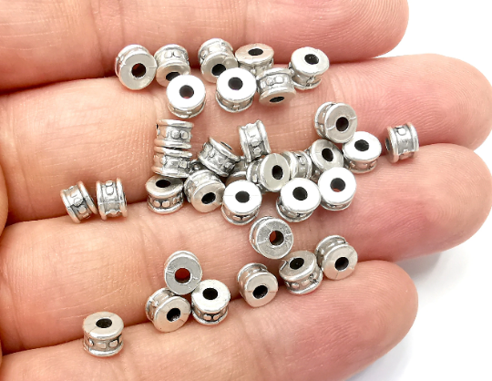 Cylinder Round Beads Antique Silver Plated (6mm) G28285