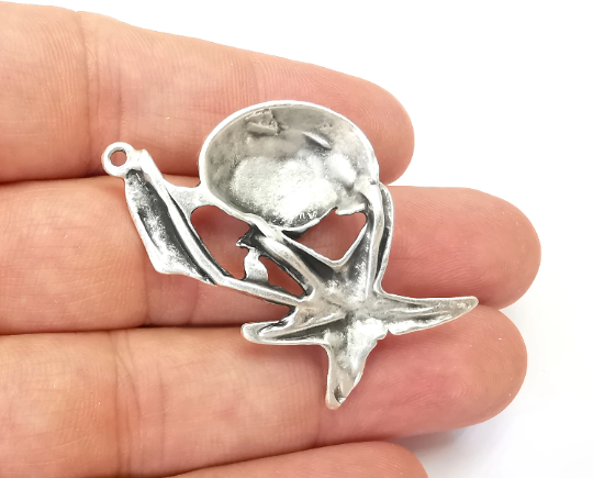 Dolphin Starfish Scallop Charms Pendant Antique Silver Plated (50x29mm) G28219