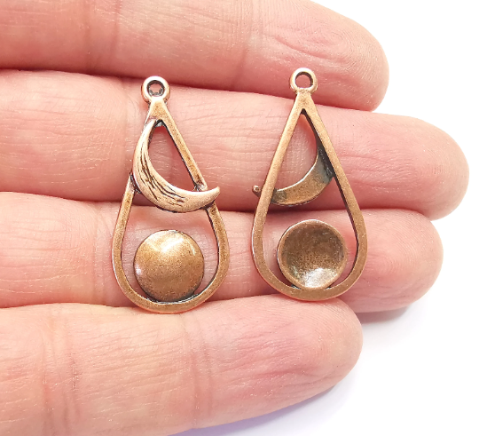 Drop Crescent Full Moon Charms Sky Pendant Antique Copper Plated Charms (34x17mm) G28007