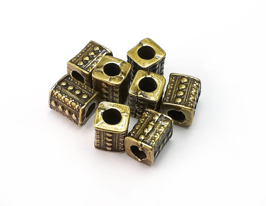 5 Ethnic Cube Beads Antique Bronze Plated (8mm) G29358