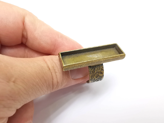 Rectangle Ring Blank Setting, Cabochon Mounting, Adjustable Resin Ring Base, Inlay Ring Blank Mosaic Bezels Antique Bronze (40x10mm) G29310
