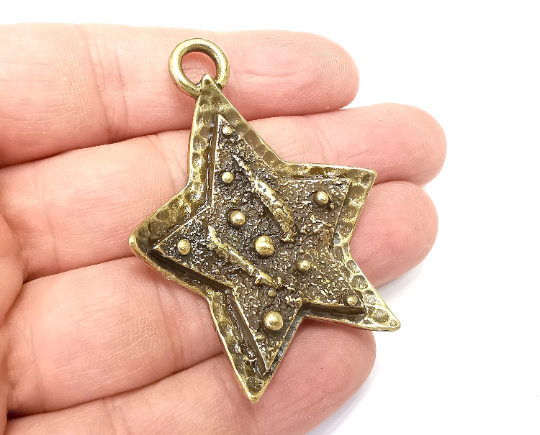 Star Charms, Falling Star Charm, Antique Bronze Plated Night Sky Charms (56x43mm) G28956