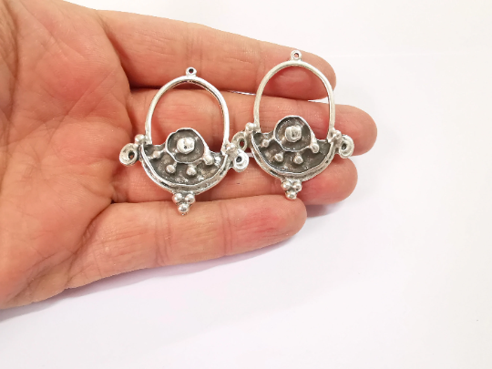 2 Dangle Charms Ethnic Tribal Rustic Charms Antique Silver Plated Charms (48x39mm) G24626