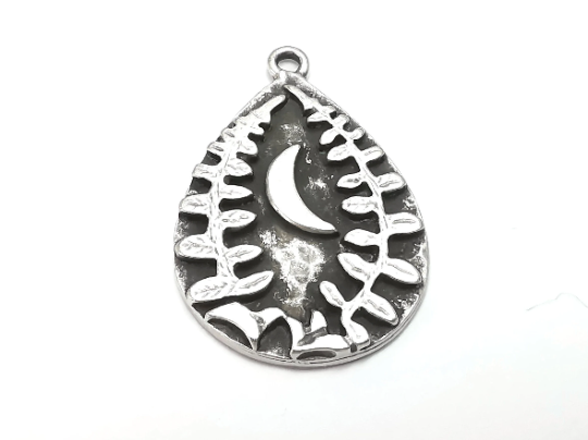 Fern Crescent Charms Antique Silver Plated Drop Charms (34x23mm) G28492