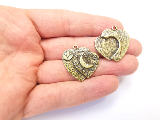 Heart Lotus Flower Charms Moon Stars Sky Pendant Antique Bronze Plated Charms (28x28mm) G28015