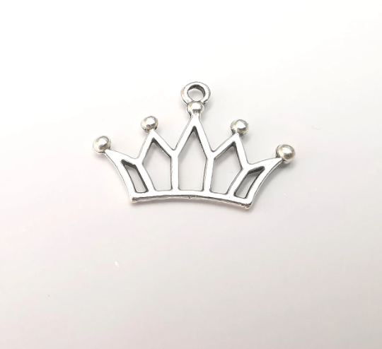 Crown Charms, Antique Silver Plated Charms (28x19mm) G28769