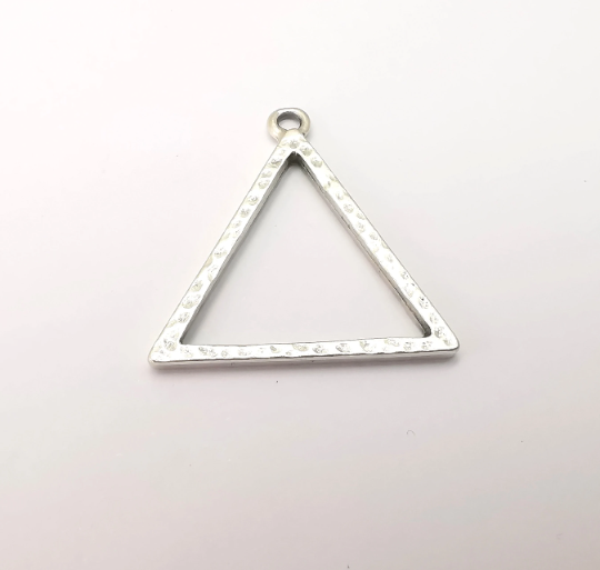 Triangle Charm Antique Silver Plated Hammered Geometric Charms (30x29mm) G28729