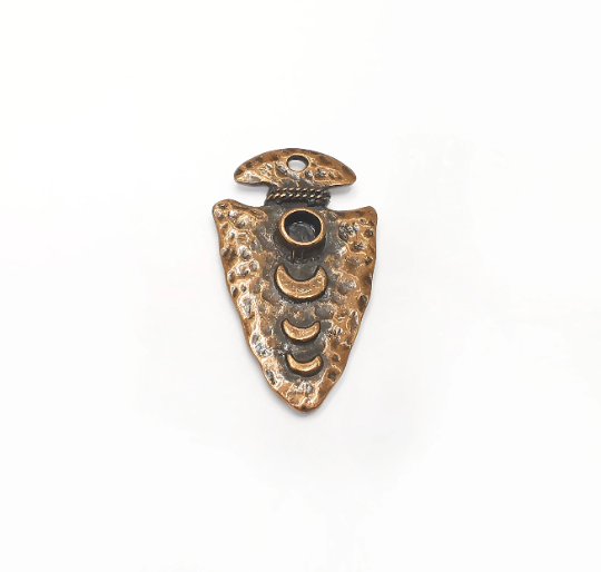 Moon Crescent Arrowhead Vase Charms Hammered Moonrise Ethnic Pendant (One side is blank) Antique Copper Plated (41x23mm) (4mm blank) G28246