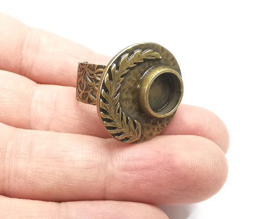Fern Leaf Ring Blank Settings, Cabochon Mounting, Adjustable Resin Ring Base Bezel, Antique Bronze Inlay Mosaic Ring Bezel (10mm) G29346