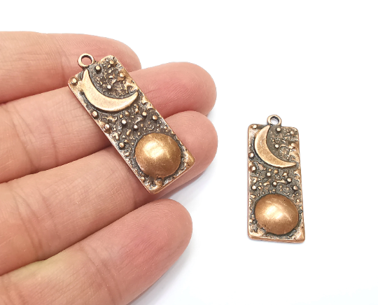 Crescent Full Moon Charms Star Night Sky Pendant Antique Copper Plated Charms (38x15mm) G28052
