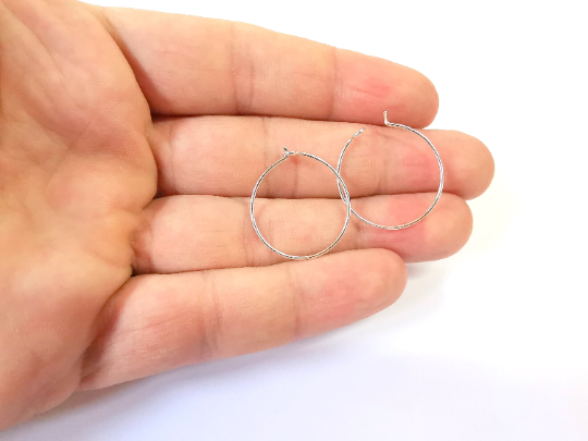 2 Solid Sterling Silver Earring Hoop Wire 925 Silver Earring Hoop Findings 2 Pcs (1 pair) Earring Clasp (16x14mm) G30069