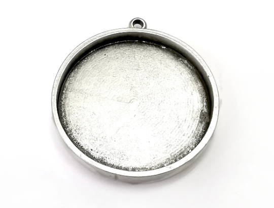 Round Pendant Blanks Resin Bezel Base Mosaic Mountings Antique Silver Plated (48x43mm)( 40 mm Bezel Inner Size) G28088