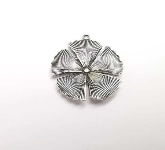 Flower Pendant Charms Antique Silver Plated Charms (42x38mm) G29381