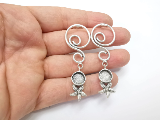 Earring Blank Bezel Antique Silver Plated Brass Earring Set Base (10mm blank) G29325