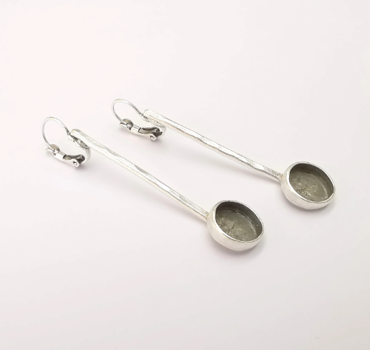 Hammered Stick Earring Round Blank Base Settings Silver Resin Cabochon Inlay Blank Mountings Antique Silver Brass (10mm blank) G28719