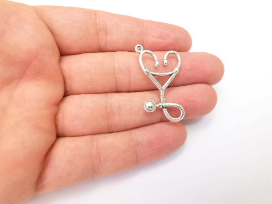 Stethoscope Charms, Antique Silver Plated Charms (38x22mm) G28771