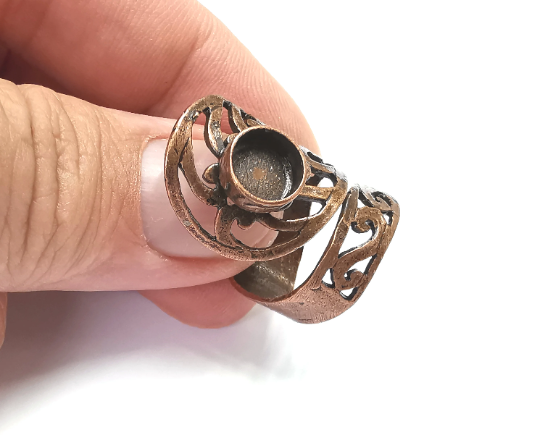 Wrap Ring Blank Base Bezel Settings Cabochon Base Mountings Adjustable , Antique Copper Plated Brass (8mm Blank) G28230