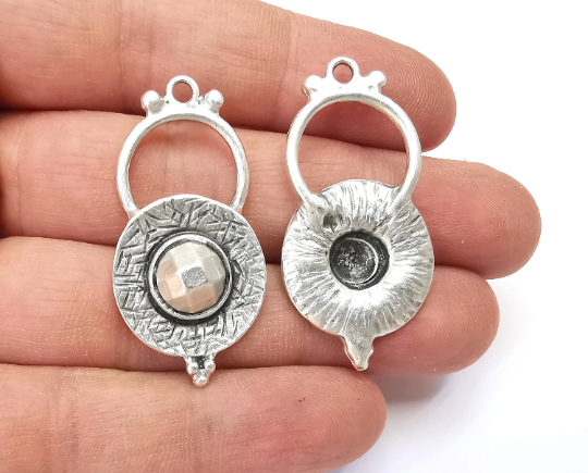 Ethnic Round Charms Pendant Antique Silver Plated Charms (43x21mm) G28065