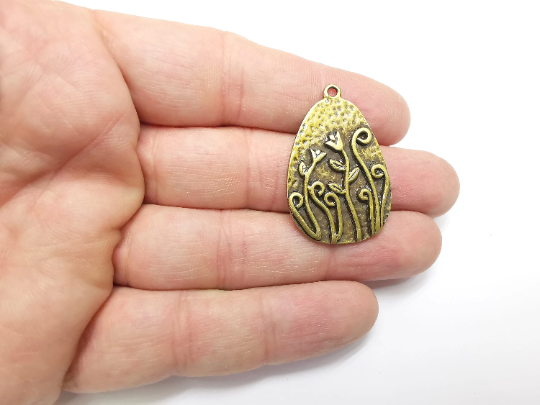 Flowers Garden Charms Antique Bronze Plated Plants Charms (38x25mm) G29376