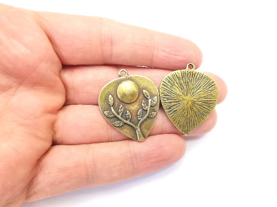 Branch Leaf Charms Plant Nature Charms Full Moon Moonrise Pendant Antique Bronze Plated Charms (34x28mm) G28013