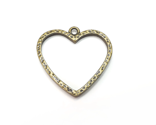 Heart Charms Antique Bronze Plated Hammered Earring Components (32x31mm) G28482