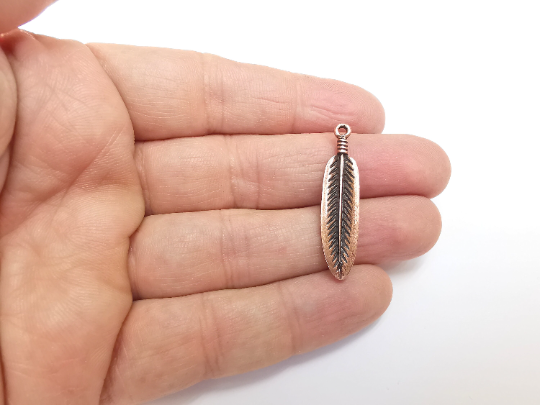 Feather Charms, Antique Copper Plated Charms Leaf Charms (38x9mm) G29804