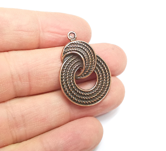 2 Circle Textured Charms Antique Copper Plated Charms (33x23mm) G29567